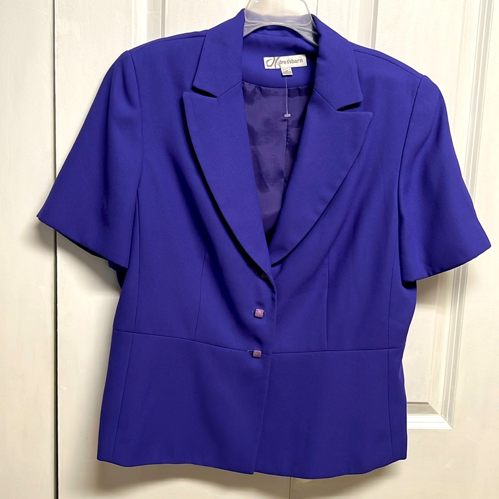 Dress Barn Dark Purple Collar Business Short Sleeve Top Size 14